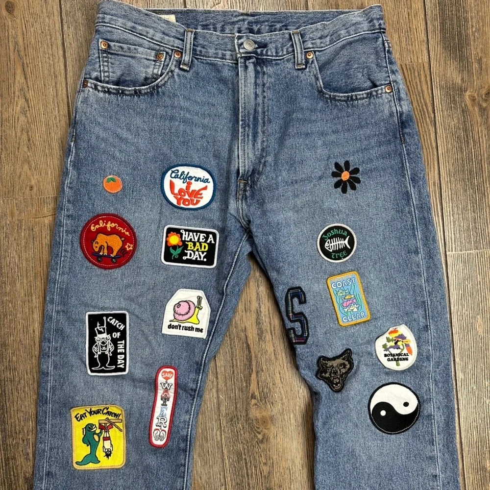 Levis Premium 551 Z Straight California Patched Jeans Blue Denim Mens 32x30